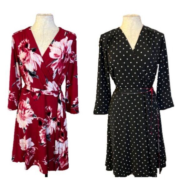 WHBM Medium M Reversible Floral Dot Faux Wrap Dress No Belt - Picture 1 of 15
